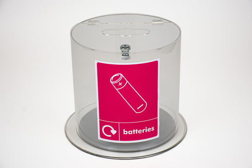 Acrylic Battery Recycling Bin - 12 Litre Reduced to Clear