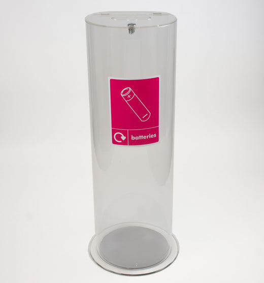 Freestanding Acrylic Battery Recycling Bin - 37 Litre Reduced to Clear