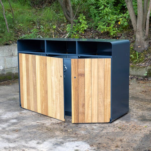 Iroko Wood Panel Triple Recycling Bin - 336 Litre