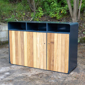 Iroko Wood Panel Triple Recycling Bin - 336 Litre