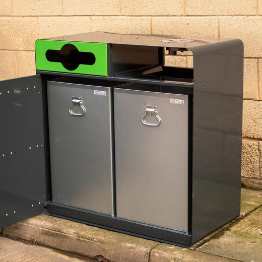 Double Iroko Wood Recycling Bin - 224 Litre