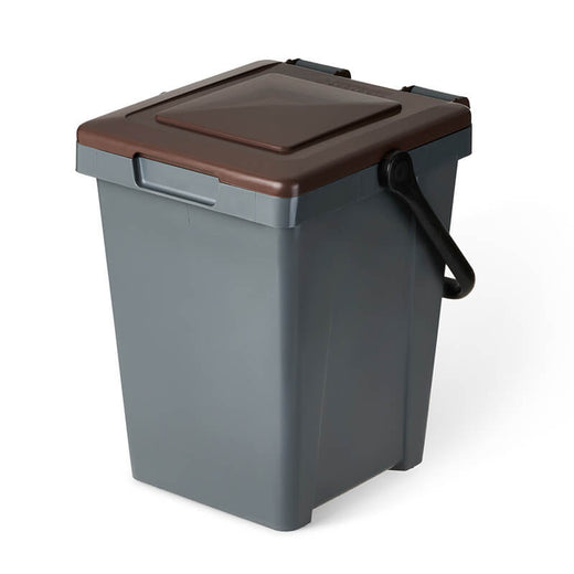Food caddy bin with brown lid and black handle