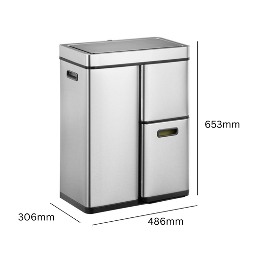 Mirage Stacked Sensor 3 Compartment Recycling Bin - 60 Litre
