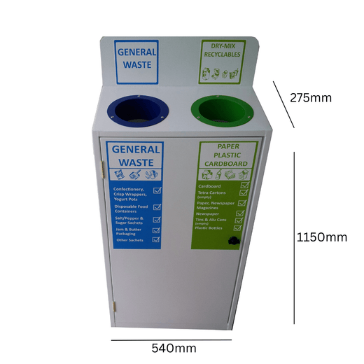 Slimline 2 Bay Recycle Station with Back Signage - 100 Litre (50 Litres per Bay)