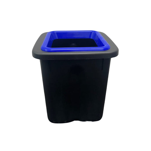 Small bin to fit under a desk with a blue frame insert