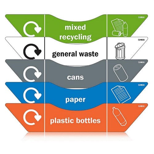Combin - Set of 5 Cardboard Recycling Bins with Graphics 60 Litre