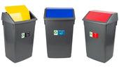 Set of 3 54 Litre Recycling Bins with Colour Coded Flip Top Lids and Stickers