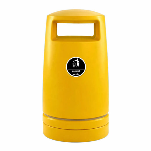 Yellow External Hooded Litter Bin with General Waste Sticker - 100 Litre