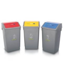 Set of 3 54 Litre Recycling Bins with Colour Coded Flip Top Lids and Stickers